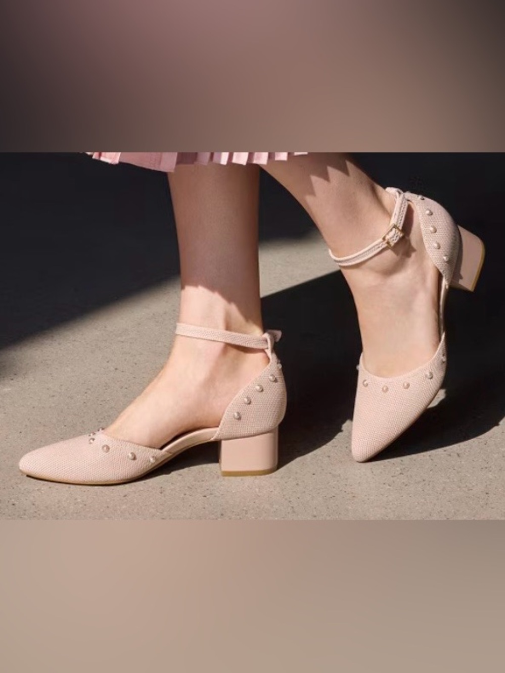 VIVAIA Galilea Pointed-Toe Block-Heels Ankle Strap Nude Peach color.US Size 7.5